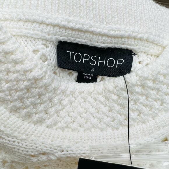 Topshop Women's S Open Knit Mock Neck Pointelle Oversize Boxy Sweater White - Picture 11 of 13